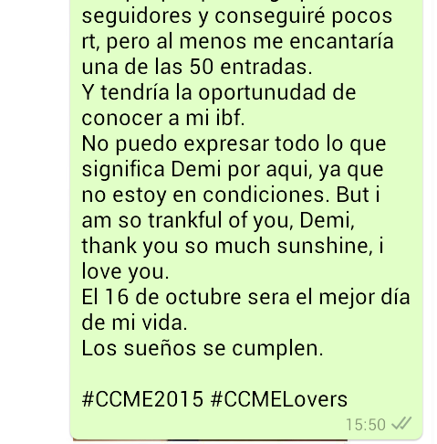 cyrusmxnds's tweet photo. Gracias por traer a Demi a España, los sueños se hacen realidad @CocaCola_es @Tony__Aguilar  #CCMELovers #CCME2015 http://t.co/RU8x1ATgcN