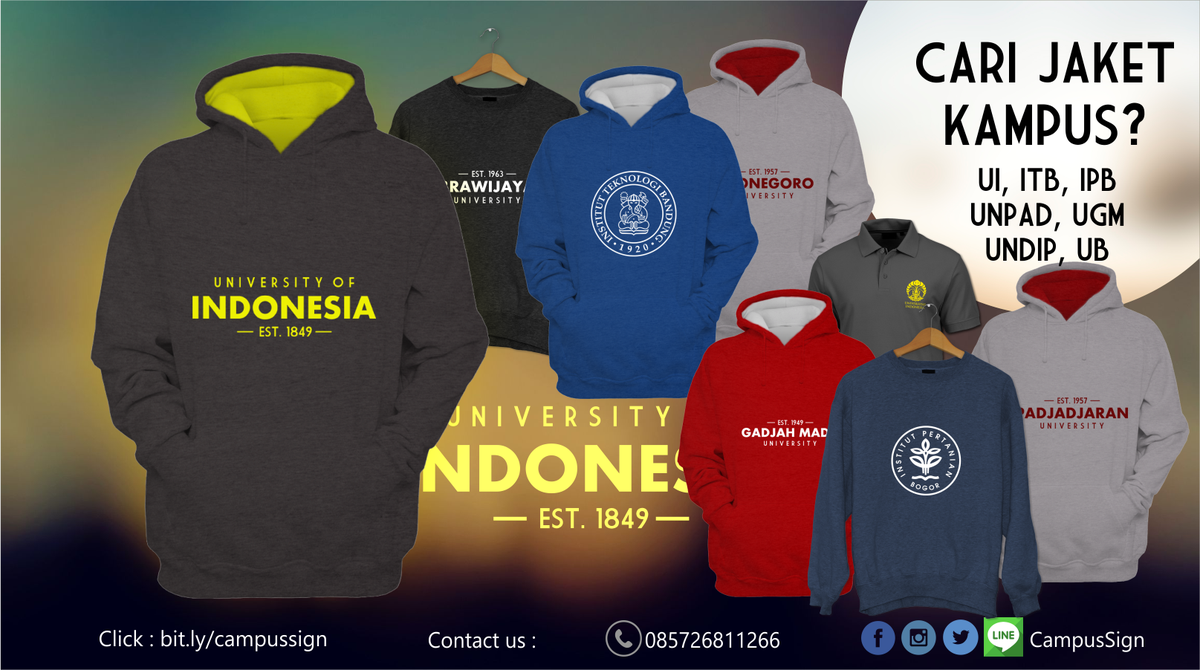 CampusSign's tweet image. Cari jaket kampus? Tersedia untuk UI, ITB, IPB, UNPAD, UNDIP, UGM, UNBRAW | Klik bit.ly/campussign | Terbatas