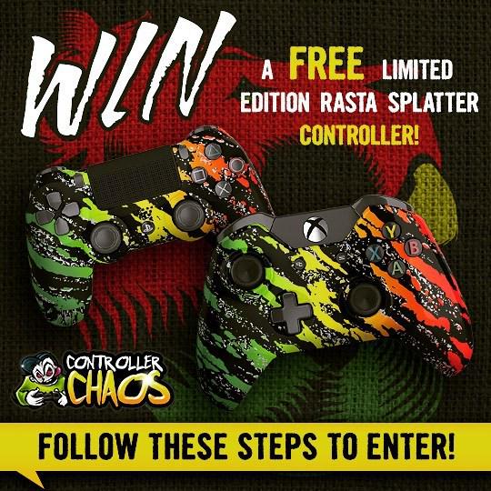 ControllerChaos's tweet photo. Just 4 days left for your chance to win a #free Rasta Splatter Limited Edition #customcont… http://t.co/V8jeNmd4o1 http://t.co/UoZIRdkQIV
