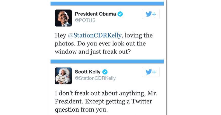 NASA's tweet photo. What’s it like to spend a #YearInSpace? Hightlight from @StationCDRKelly's 1st TweetChat: http://t.co/3uiy6RLaMv http://t.co/iraZHmqZ8Z
