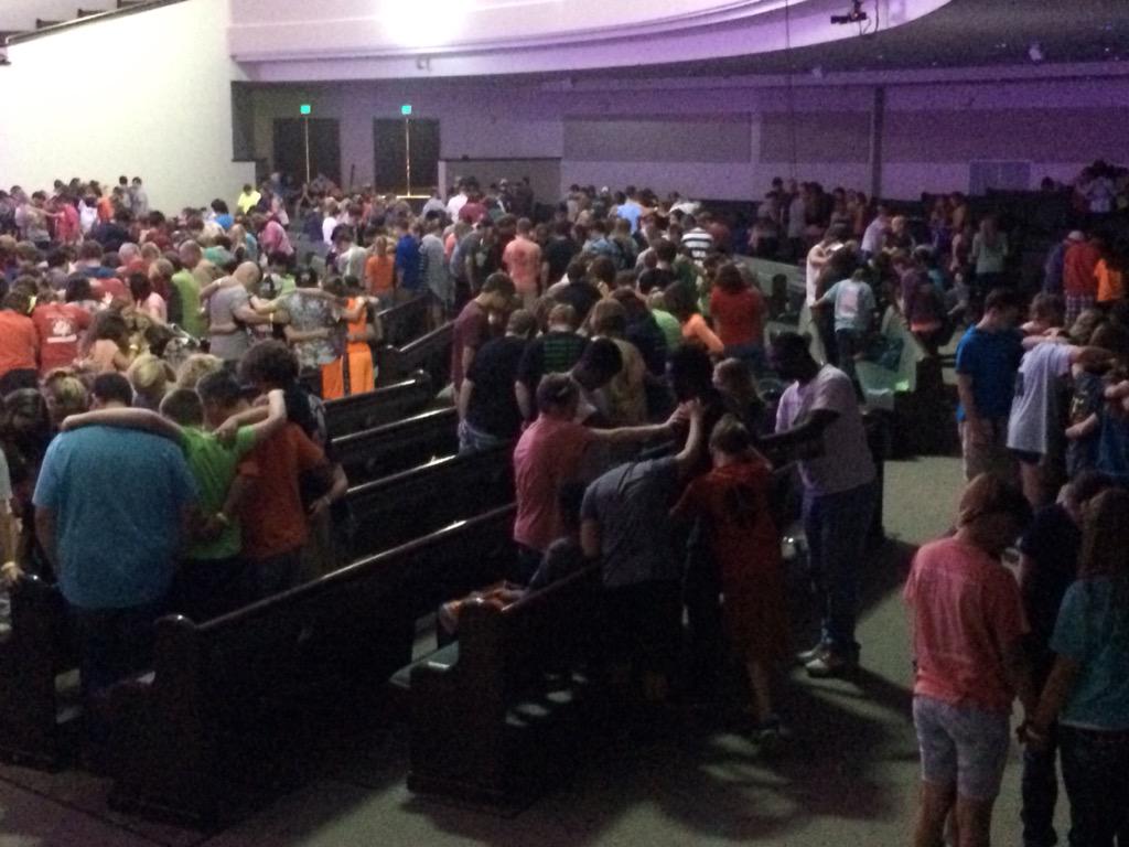 warren_g_'s tweet photo. Students praying over their adult leaders @YECArkansas #revival #awakening http://t.co/M6L2ISjOOt