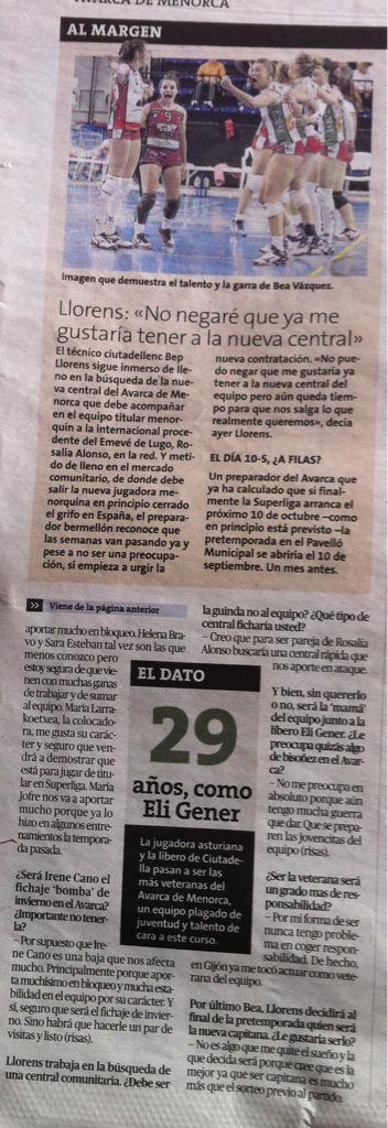 Entrevista hoy en <a href="/esdiarimenorca/">menorca.info</a>  a <a href="/BeaVazquez15/">Bea Vazquez</a> <a href="/TodovoleySpain/">Todovoley</a> <a href="/pd_voley/">Planeta Voley</a> <a href="/ConsellMenorca/">Consell de Menorca</a> <a href="/AvarcadeMenorca/">Avarca de Menorca</a>