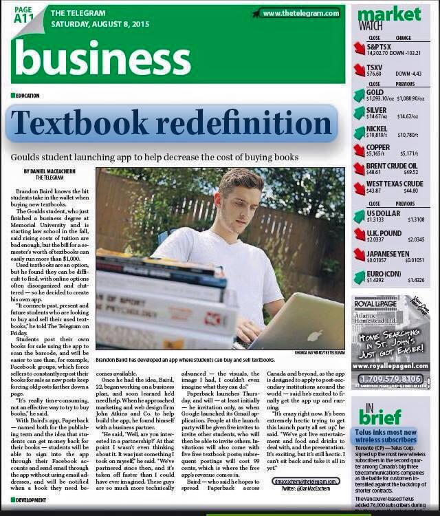 GetPaperback's tweet photo. Thanks to the @StJohnsTelegram for this awesome feature! #YYT #MemorialUniversity http://t.co/c2QL2NSGxW