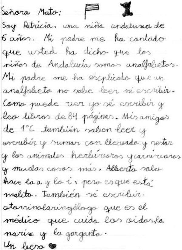 _Paisajes_'s tweet photo. Niña andaluza de 6 años responde en una carta a Ana Mato, que llamó analfabetos a los andaluces http://t.co/xhtAF8wdrl