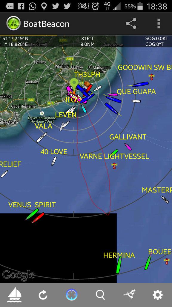 A view of the route - Dover - Colbart Nord - Dover.