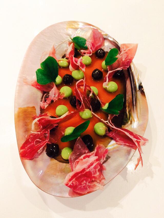 Gelée de jambon ibérique petits pois -ail noir!!!!!