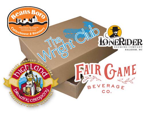 thewrightclub's tweet photo. We have an awesome lineup in our first box! @BeansBoro @loneriderbeer @HighlandBrews @fairgamebevco #smallbiz #nc http://t.co/7Jim7AF3ow