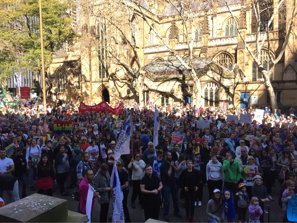 jennyleong's tweet photo. Great turn out for #MarriageEquality #sydney http://t.co/DfEJKr2YHX