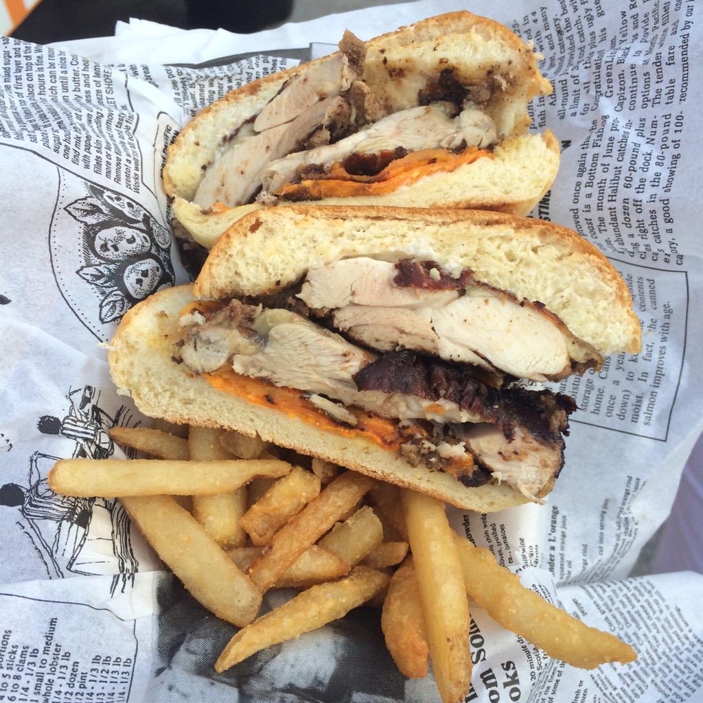 shopwithrobin's tweet photo. Behold the jerk chicken sandwich from @persemobile - so good! http://t.co/dXFCDX3xpD