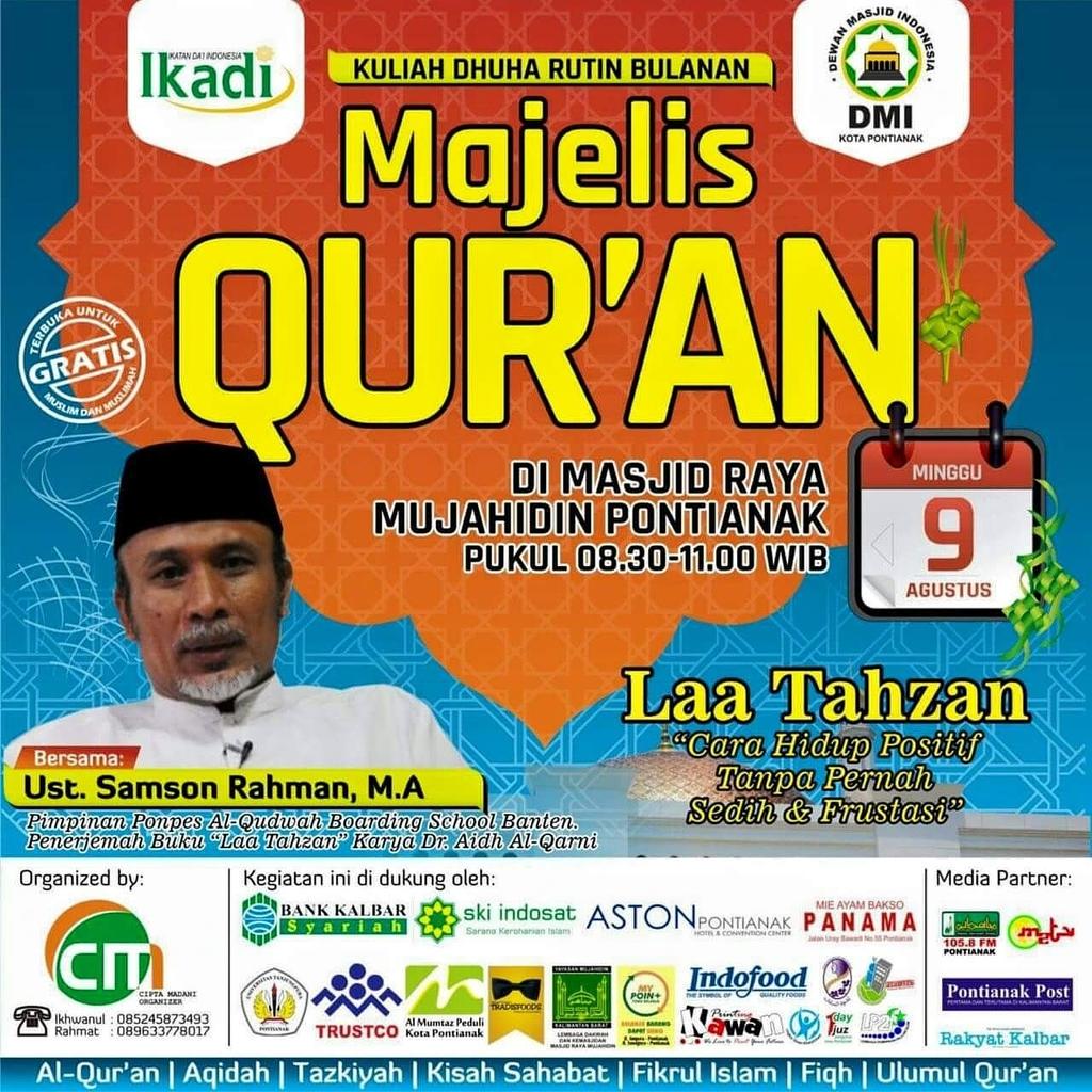 MQuran_'s tweet photo. Majelis Quran Edisi Kemerdekaan
Tema: Laa Tahzan
Brsama Samson Rahman, M.A (Penerjemah Buku Laa Tahzan)
@Yusuf_Mansur http://t.co/ySyL4f6E86