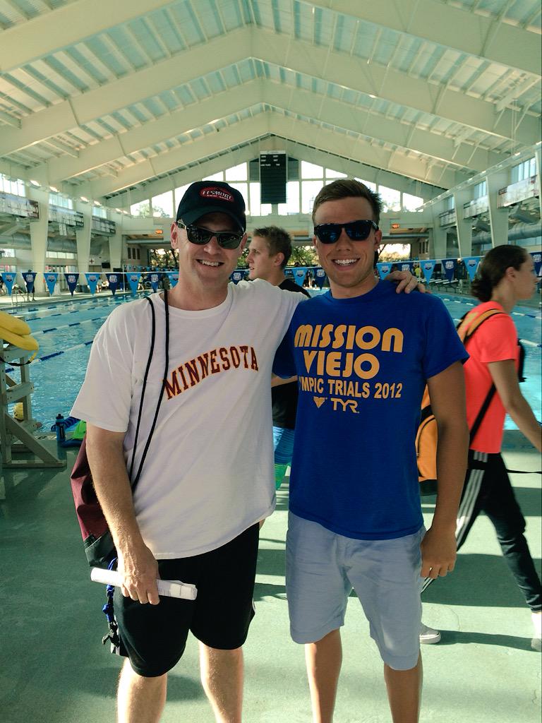 GopherSwimDive's tweet photo. Head coach Kelly Kremer with #GopherGrad @smitty1650 in San Antonio #Phillips66Nats http://t.co/lAcpTSeAGL