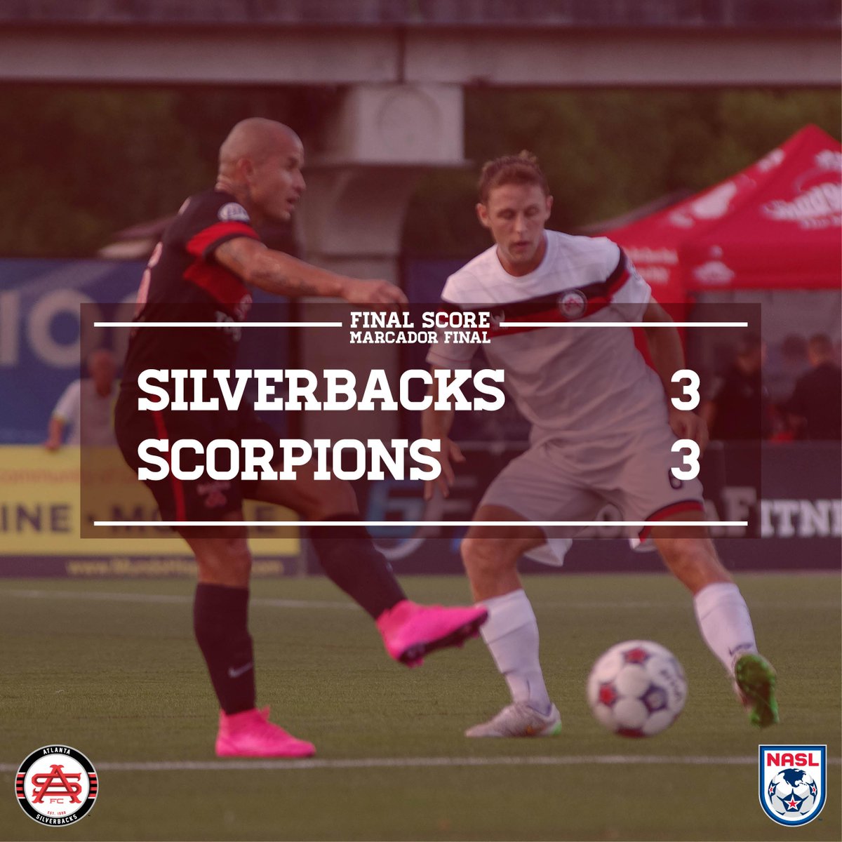 ATLSVBpark's tweet photo. FINAL: #ATL 3, @SAScorpions 3 | Six-goal frenzy at home leaves the Silverbacks with a share of the points. #ATLvSAS http://t.co/Y7QX4qxvUd