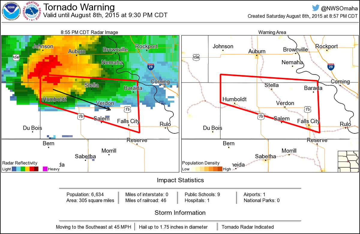 Tornado Warning including Falls City NE, Humboldt NE, Stella NE until 9