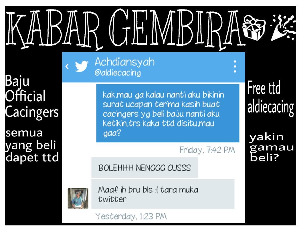 Yang beli baju official cacingers bakalan dapet ttd kak cacing. Semua dapet. cc <a href="/aldiecacing/">Anggini Nur Asia</a> yg ditl bantu retweet