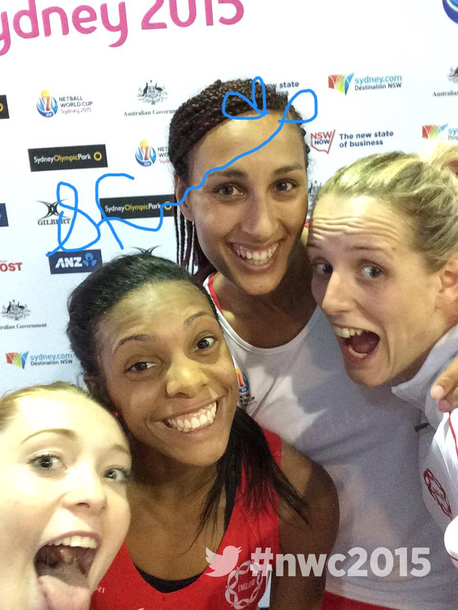 NetballWorldCup's tweet photo. @England_netball captain @GevaMentor is happy to go into the qualification rounds undefeated! #NWC2015 #ENGvSAM http://t.co/CkEj4Lf2IV