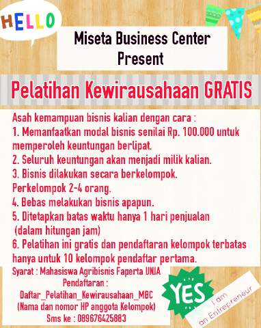 MBC_Unja's tweet photo. Semester baru bakal dimulai, UKT/SPP masih ortu yg bayar?  Yuk daftar pelatihan kewirausahaan,  gratis+modal usaha! http://t.co/KKNYmpY3Eb