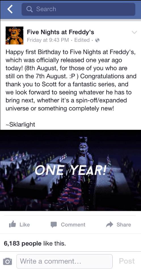 TheHuskyGamer's tweet photo. Found this on the official #FiveNightsAtFreddys like page on Facebook. http://t.co/HqjdXbaizQ