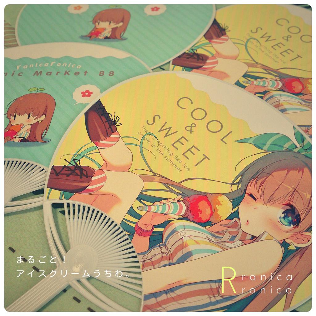 C88の頒布物情報ふたつめ!新刊セットに入るうちわです!こちらはA4サイズにぴったり入るコンパクトなサイズとなっております～～!アイスを食べるライムちゃんのイラストがポイントです!(*^^*) 