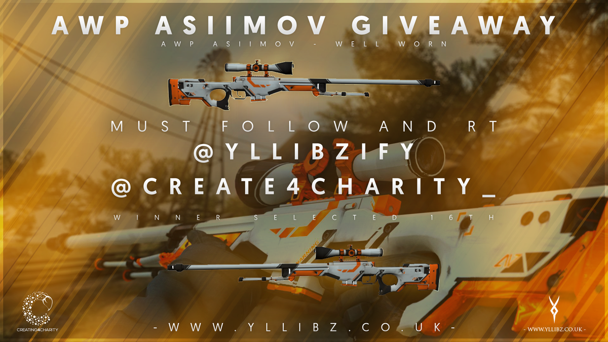 Billy 'YLLiBz' Harvey (@yllibzify) on Twitter photo AWP ASIIMOV GIVEAWAY!
Must follow and RT
<a href="/YLLiBzify/">Billy 'YLLiBz' Harvey</a>
<a href="/Create4Charity_/">Creating4Charity</a>
Winner selected 16th
yllibz.co.uk AWP ASIIMOV GIVEAWAY!
Must follow and RT
<a href="/YLLiBzify/">Billy 'YLLiBz' Harvey</a>
<a href="/Create4Charity_/">Creating4Charity</a>
Winner selected 16th
yllibz.co.uk