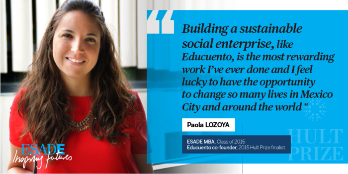 Esade's tweet photo. The importance of #socialenterprise for @lozoya_paola, @Educuento co-founder and @Hultprize finalist #goeducuento http://t.co/zIa1CDw7lA