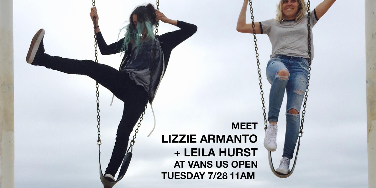 Vans's tweet photo. Huntington Beach! See you at 11AM in Van Doren Village at our photo booth to hang with @Lizziearmanto &amp; @leila_hurst! http://t.co/UJHASbvDEa