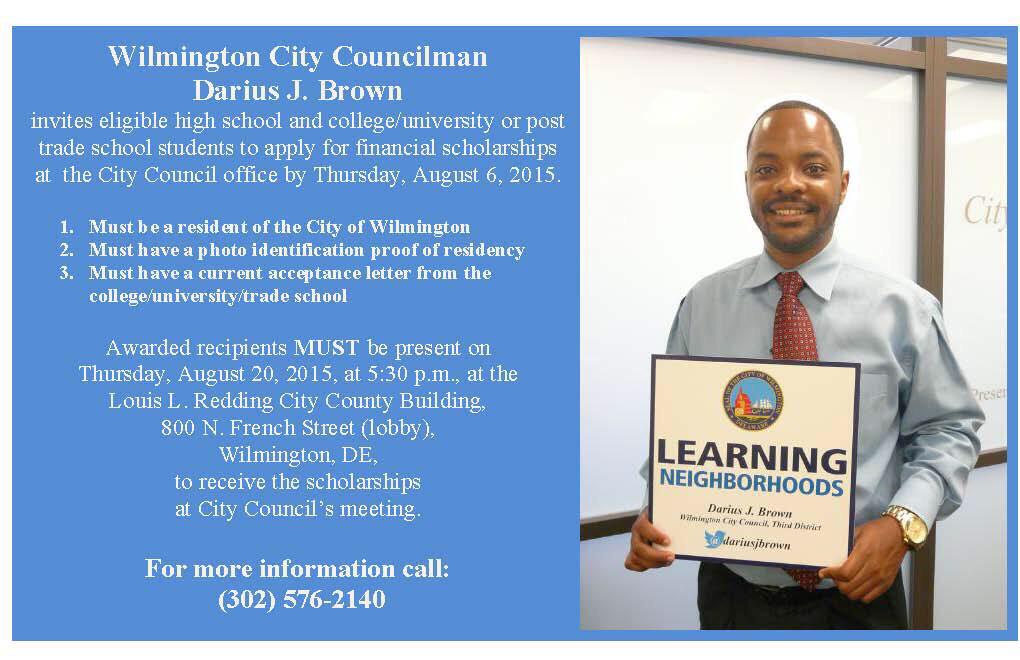 DariusJBrown's tweet photo. Reminder #scholarship deadline is approaching apply by Thursday, August 6th. #3rdDistrict #learningneighborhoods http://t.co/QlP6dtAEFE