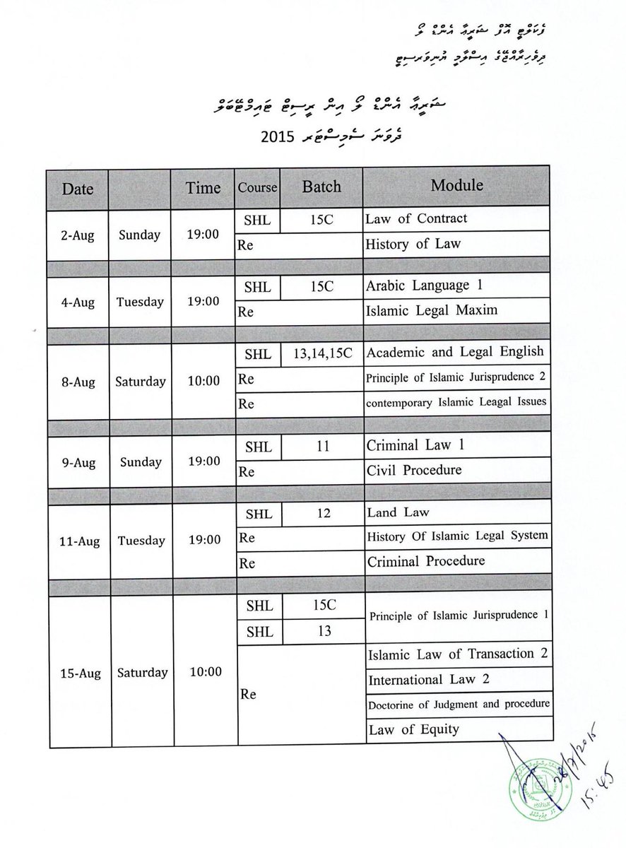 Kulliyyah Sharia Law On Twitter Resit Table August 2015 Edited Thareekh Thashreeu Himenifai B13 Ge Usool Figh 15th August Ga Onnane Http T Co Mclig4plnh
