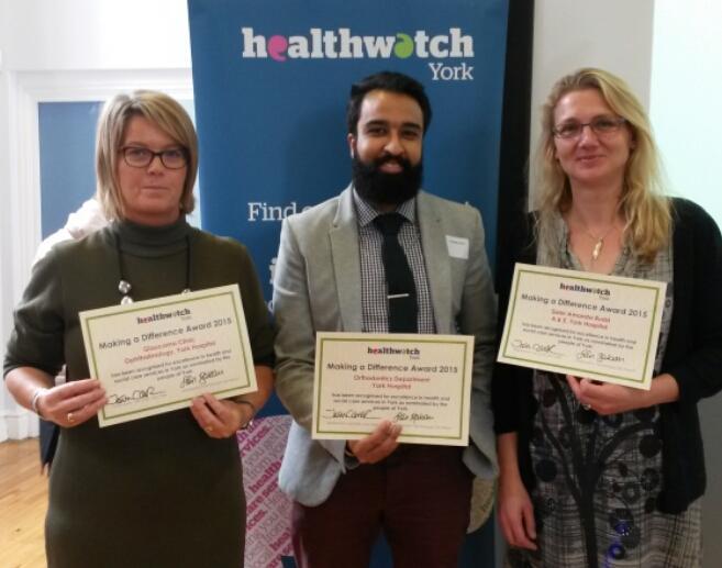 HesterRRowell's tweet photo. @YorkTeachingNHS winners of @healthwatchyork Making a Difference Awards Liz Taylor, Pardeep Saini, Amanda Rudd http://t.co/YrBgePrvuJ