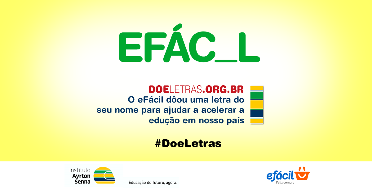 e_Facil's tweet photo. Nós doamos! Faça sua parte. #DoeLetras #InstitutoAyrtonSenna #EducaçãoDoFuturo #CiênciaParaEducação http://t.co/D17atp1P3z