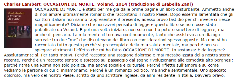 charles_lambert's tweet photo. Per @simonettabitasi, Occasioni di Morte è "uno spaccato doloroso, ma vero del nostro Paese" http://t.co/hO4uHiuICY http://t.co/tnPjXWwvW3