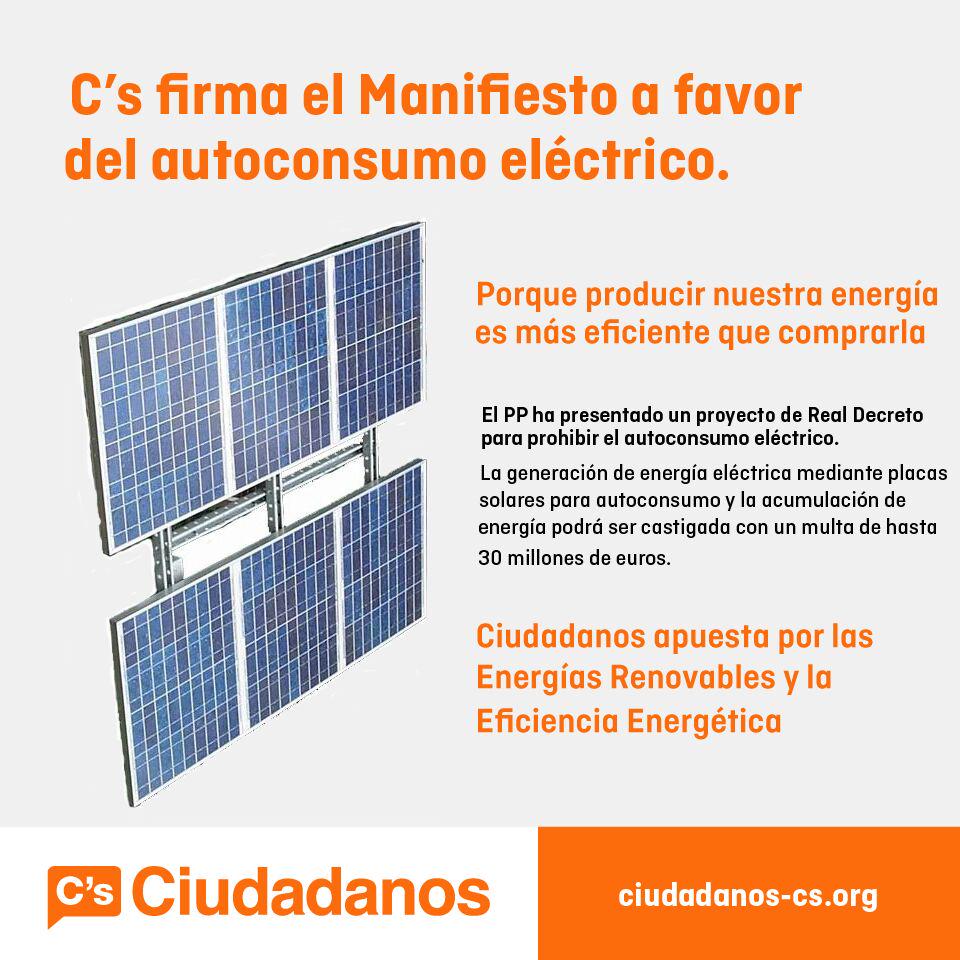JoseLuisCerroF's tweet photo. Desde @CiudadanosCs damos apoyo al Manifiesto en favor del autoconsumo eléctrico contra la prohibición del PP. http://t.co/wiNxb1xTVc