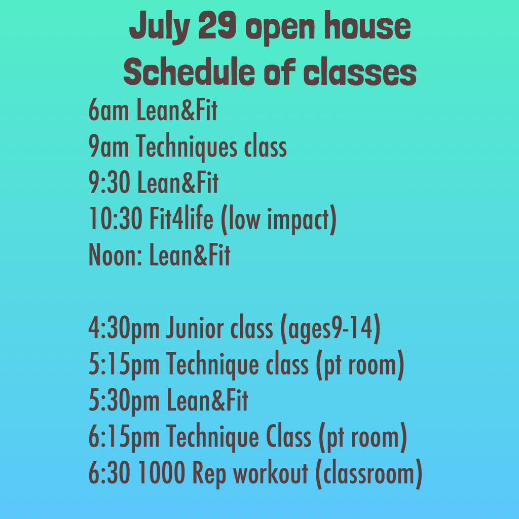 OPEN house tomorrow July 29! FREE classes for all. Everyone is welcome. Door prizes, half price memberships &amp; more!