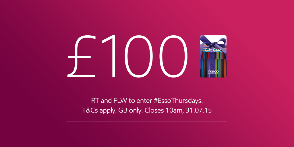 Esso_GB's tweet photo. It's that time again. RT &amp; FLW to enter #EssoThursdays. A £100 Tesco voucher could be yours. http://t.co/EcQP7tKol8 http://t.co/8nUrgxz6QT
