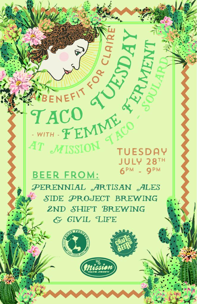 FemmeFerment's tweet photo. Our #STLCBW fundraising event @MissionTacoSTL Soulard is today! Come support @clrmndz! Tacos, beer, beer cocktails!! http://t.co/TiU19yXUBw