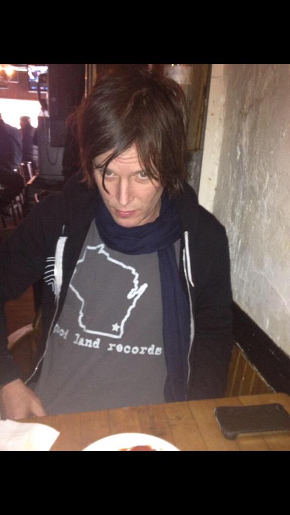 GoodLandRecords's tweet photo. Kraig Johnson from @the_jayhawks wearing a @GoodLandRecords t-shirt in NYC. #thejayhawks #goodlandrecords http://t.co/sHZmECbWAn