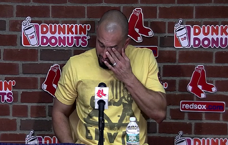 BleacherReport's tweet photo. VIDEO: Shane Victorino gets choked up saying goodbye to Boston after being traded to Angels http://t.co/nbj3c7O36b http://t.co/eFzQ1DIwjh