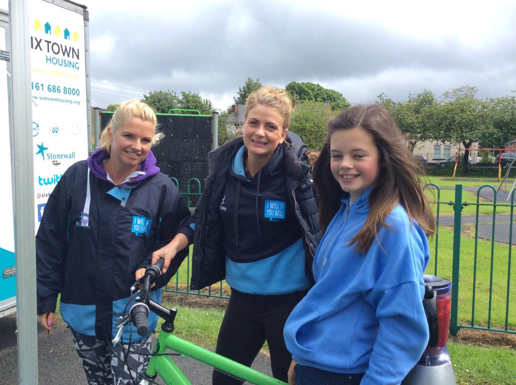 IWIYWWhitefield's tweet photo. Smoothie bike @_i_will_if team making healthy delicious drinks at the @6townhousing road show in Whitefield! #bread15 http://t.co/AAN8oIfgOr