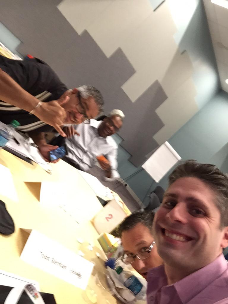 berman's tweet photo. Selfie, with the group, panelist in background, group tweets their learnings. #bootcampNBCU #micdrop #fortheprize http://t.co/hnmkHJpEID