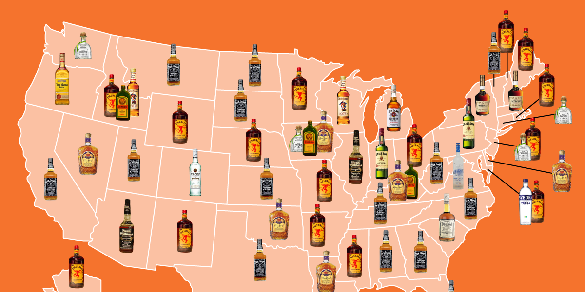 BusinessInsider's tweet photo. The most popular liquor in every state http://t.co/7kDLbVoiT9 http://t.co/N5KzCAvMyQ