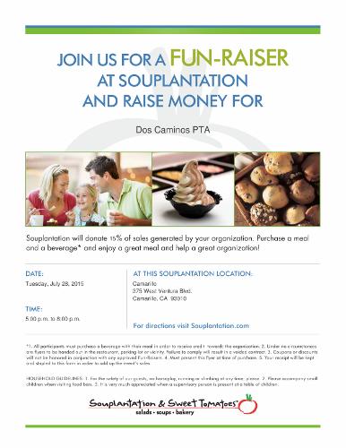 REMINDER! Dine-Out tonight, Tuesday, July 28, from 5pm-8pm at Souplantation.Must present flyer. See you there!