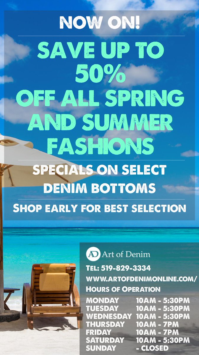 ArtDenim's tweet photo. All Summer clothing 50% off til Sat Aug 1. Still lots of good gear left. Fall arriving daily! Hope to see you soon! http://t.co/gGgOrIMbfZ