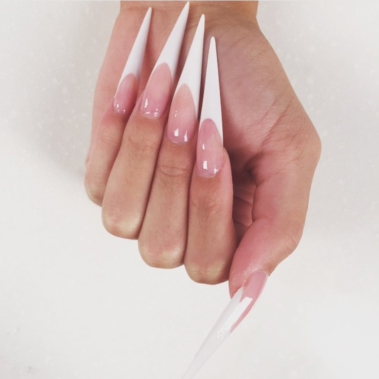Keep it classic with these EzFlow pink and white stilettos by alliebakernails x #EzFlowStilettos