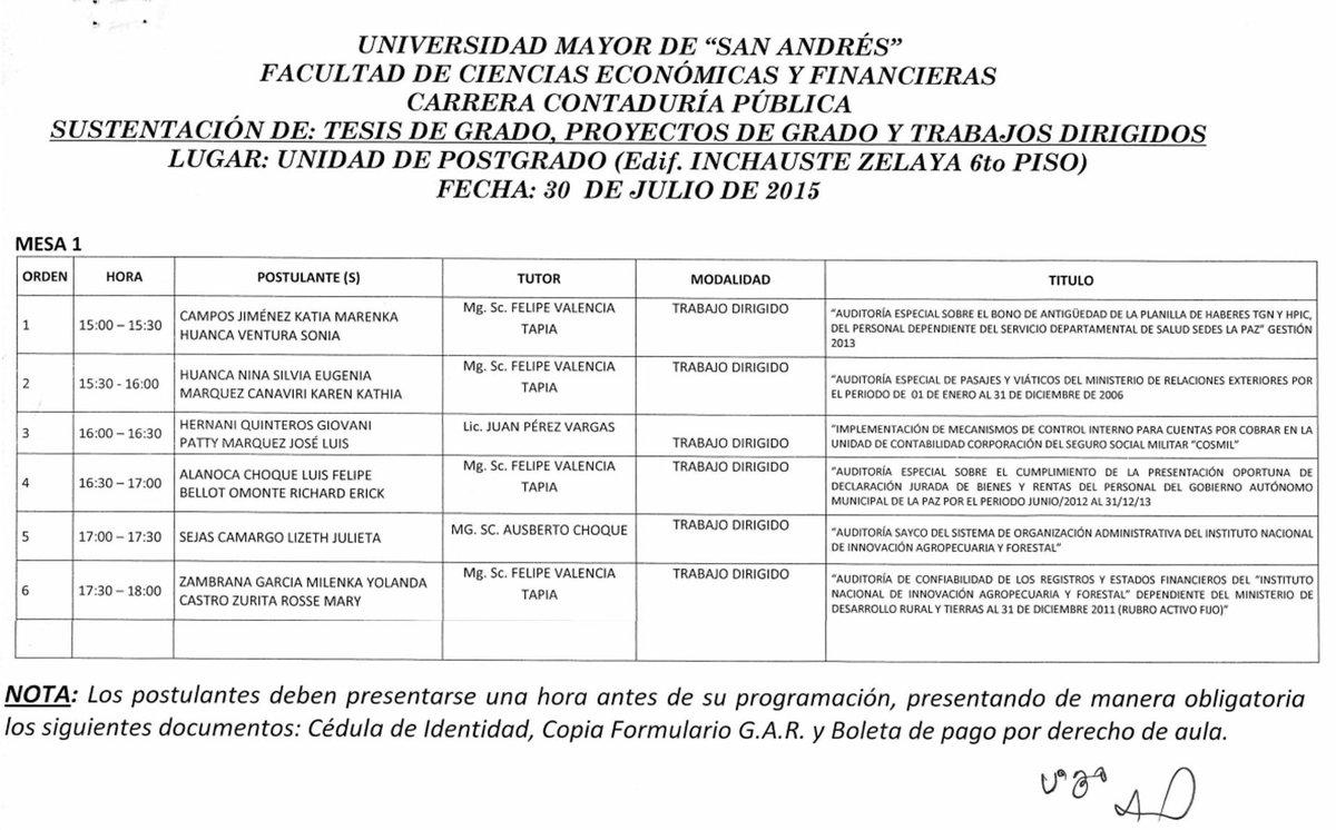 informacionumsa's tweet photo. Contaduría Pública,sustentación:Tesis de Grado,Proyecto de Grado y Trabajos Dirigidos.Unidad de Postgrado el 30/07/15 http://t.co/b3rToaxyDo