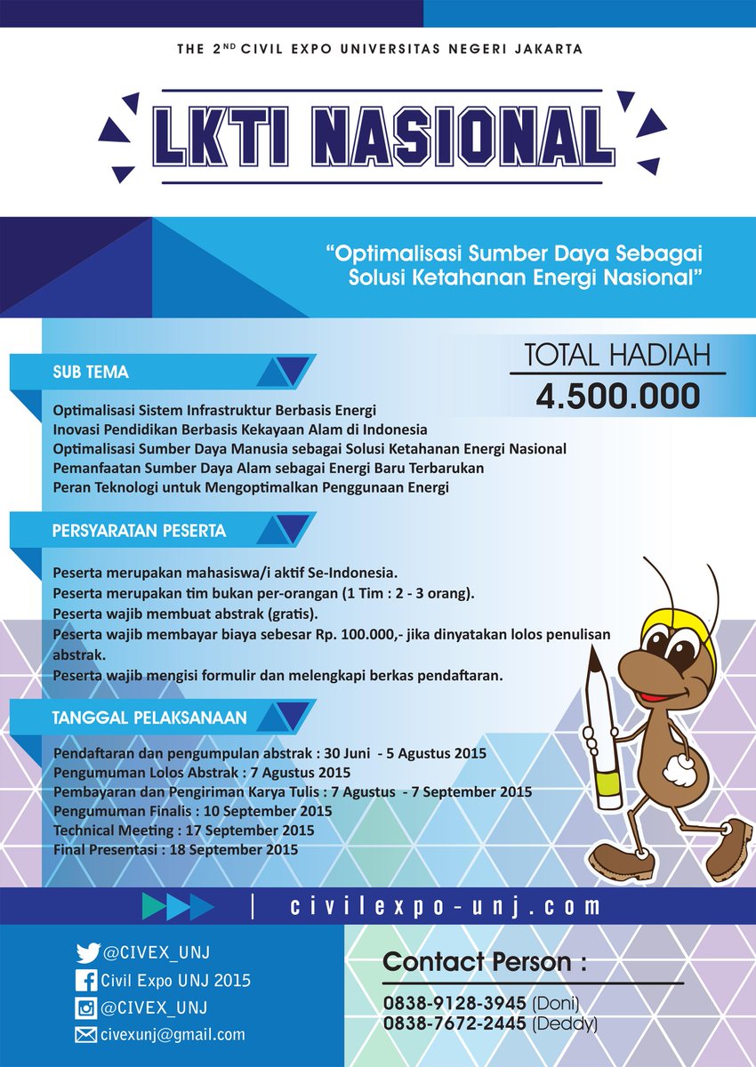 Lomba LKTI CIVIL EXPO UNJ 2015 !! <a href="/Lomba_Menulis/">Lomba Menulis</a> <a href="/infolombanulis/">Info Lomba Menulis</a> <a href="/InfoLombaID/">Info Lomba ID</a>