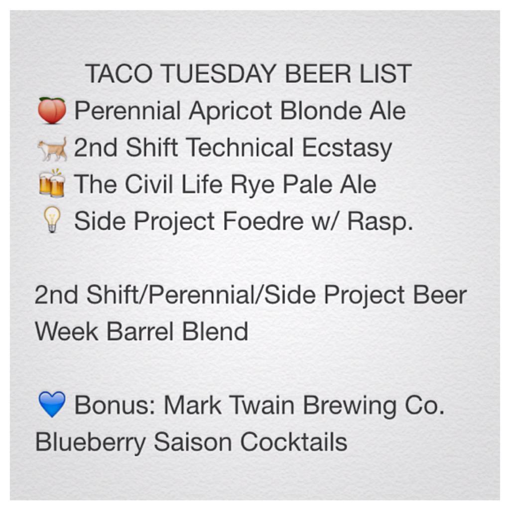 FemmeFerment's tweet photo. When I try to be productive early, I miss things. The REAL draft list for tnt at @MissionTacoSTL!! #STLCBW http://t.co/CJstwiylSA