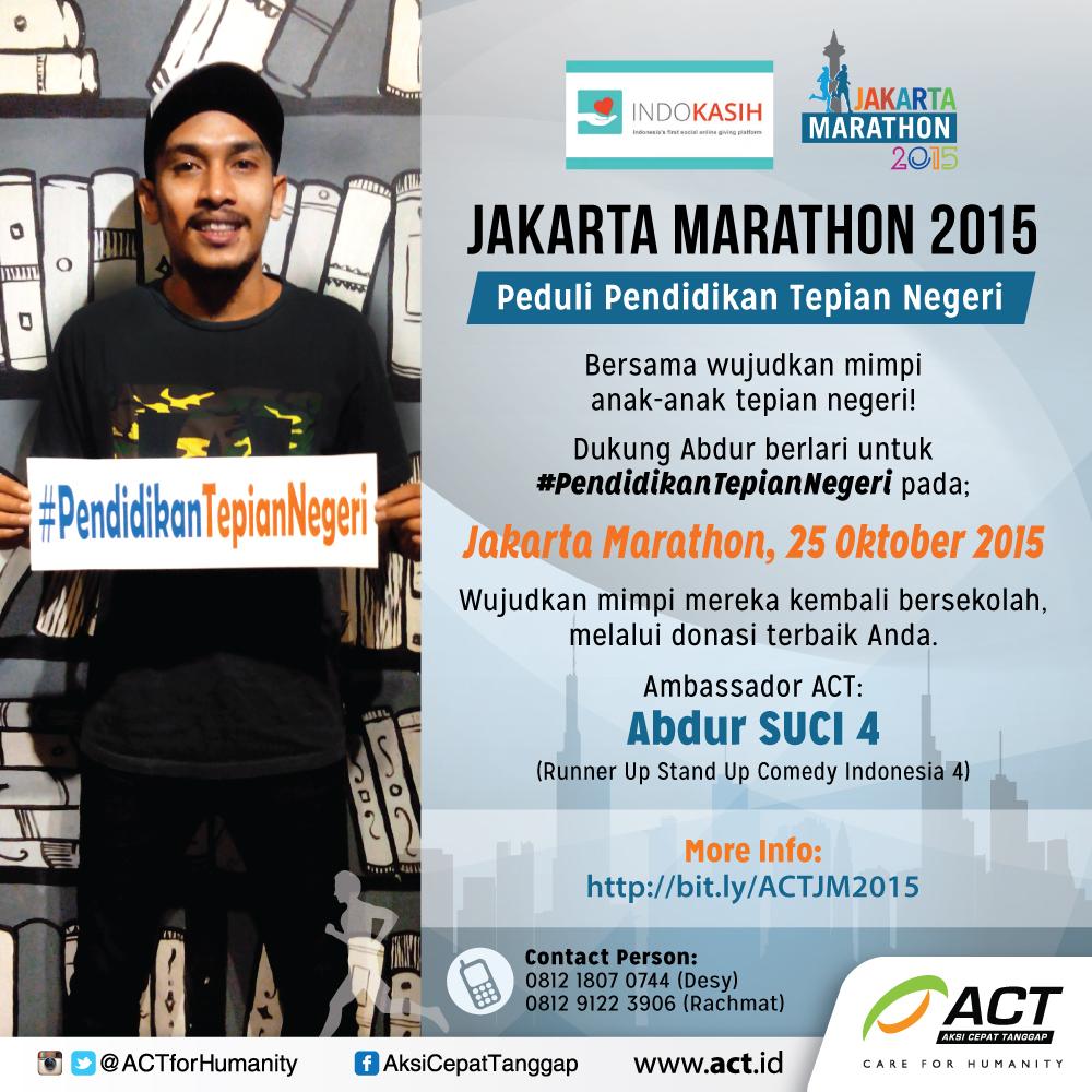 ACTforHumanity's tweet photo. Dukung program #PendidikanTepianNegeri bersama @abdurarsyad di @TheJKTMarathon via @Indo_Kasih.
#LetsACTIndonesia! http://t.co/z2UP5bnc7M