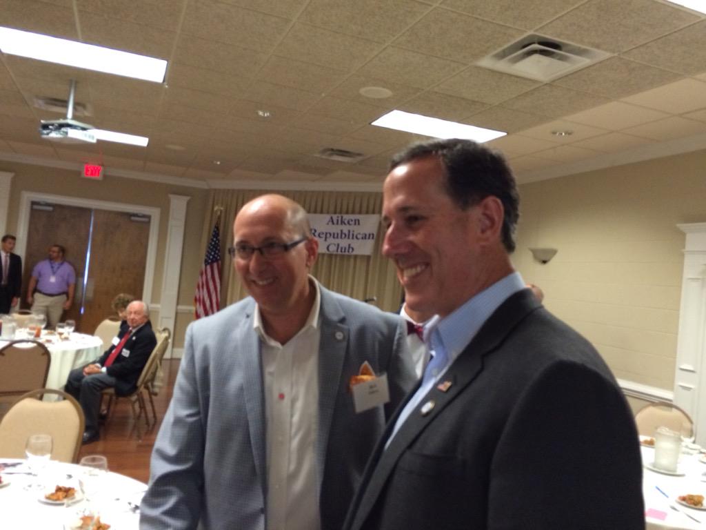Presidential candidate <a href="/RickSantorum/">Rick Santorum</a> visits with #Aiken mayoral candidate <a href="/RickNOsbon/">Rick Osbon</a> during campaign visit.