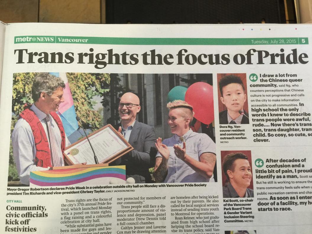 After_Five's tweet photo. Way to go @tim_richards Trans-flag flying over #Vancouver CityHall for #VanPride2015 is progressive http://t.co/FNgtWTHdmg