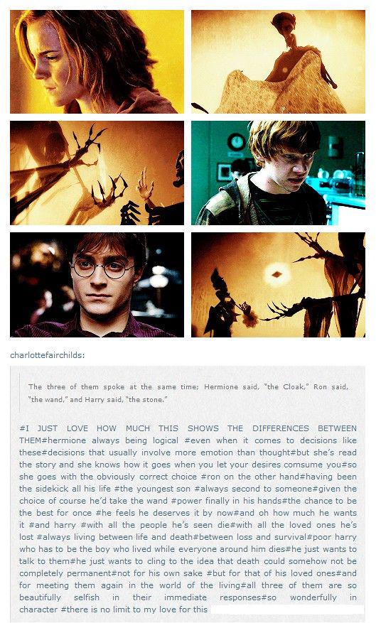 Why each member of the Trio's choice of Deathly Hallow is important to their characterization.