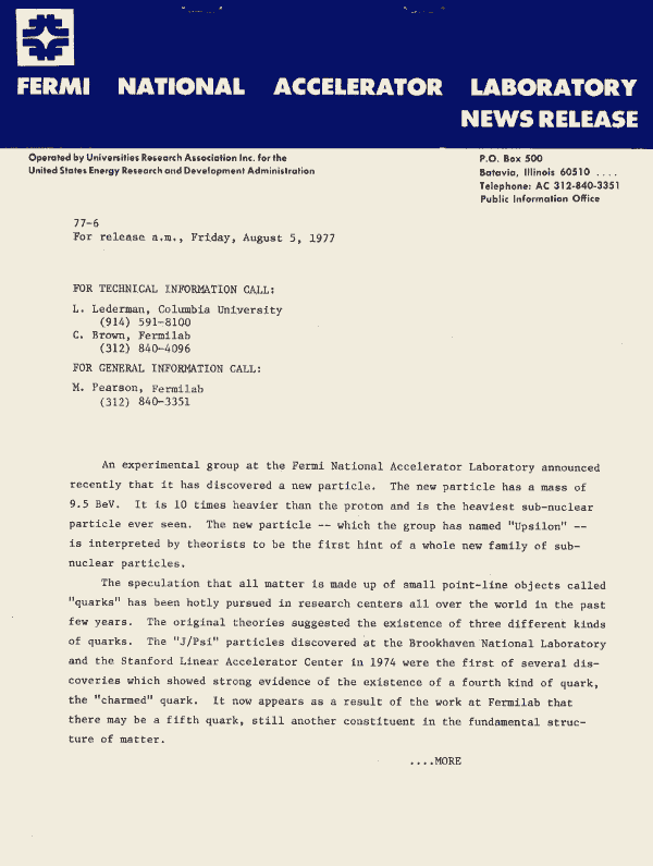 Fermilab's tweet photo. In 1977, Fermilab announced the discovery of the bottom quark. #LabHistory #NationalLabs http://t.co/2SI5wDIhif http://t.co/fvrH7YLIgr